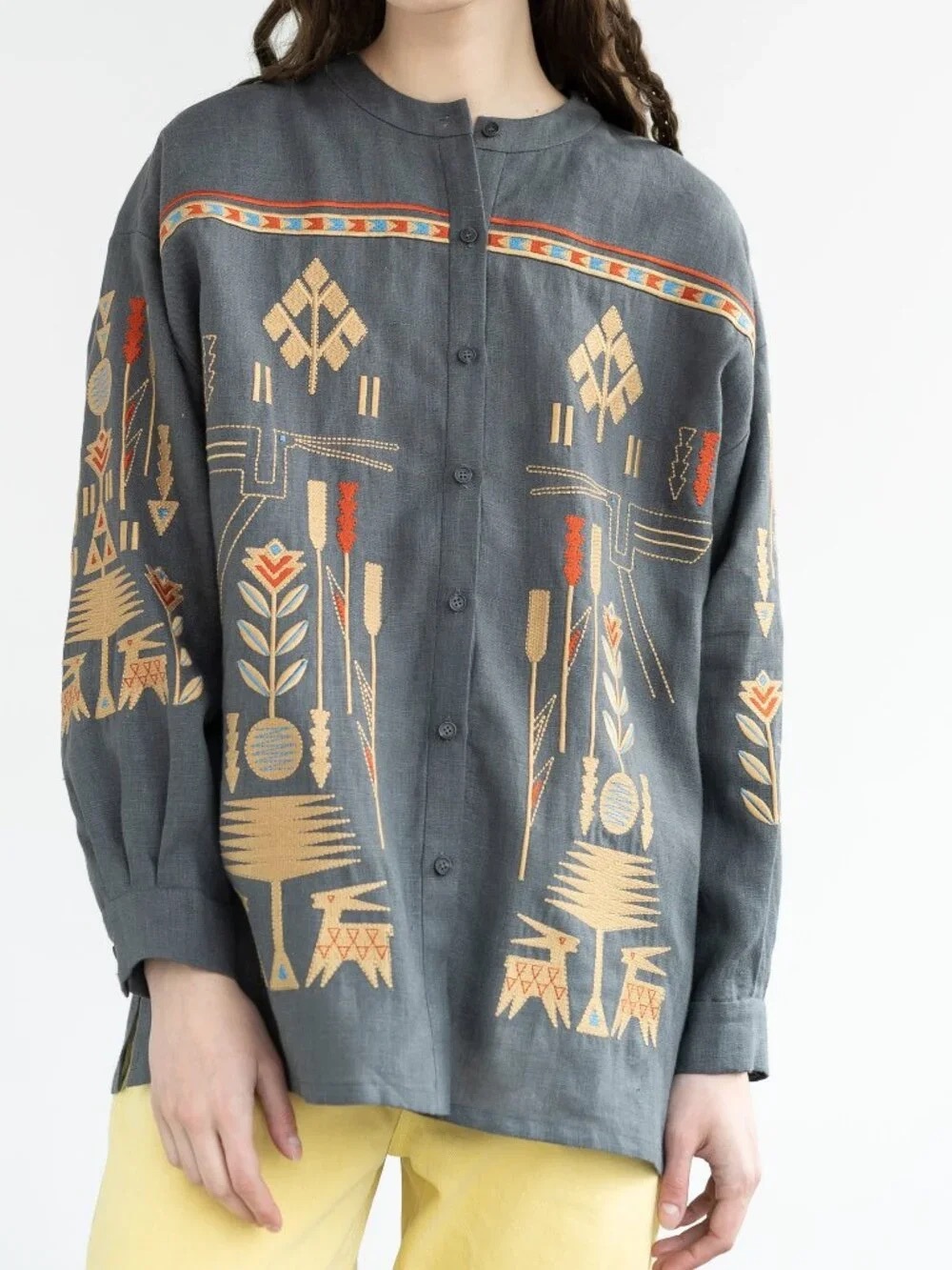 Etnodim Moonstone Gray Embroidered Button-Up Longsleeves Oversized size Small
